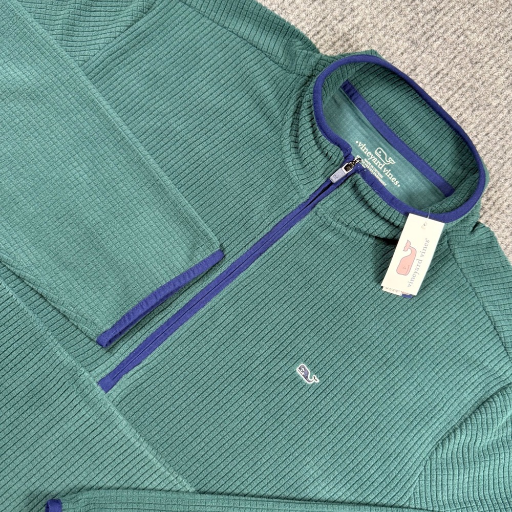 Vineyard Vines Mens XXL Waffle Knit Quarter Zip Pullover Green Navy 1K005729